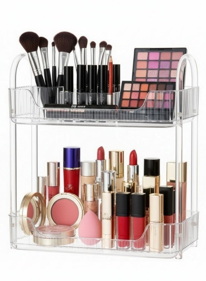 Multi-Functional 2-Tier Clear Acrylic Makeup Organizer – Cosmetic and Skincare Storage Rack for Perfumes, Creams, Serums, and Beauty Bottles – Space-Saving Elegant Vanity Organizer – Durable, Easy-to-Clean, Modern Design for Bathroom, Bedroom, and Countertops 30*17 cm - Image 1
